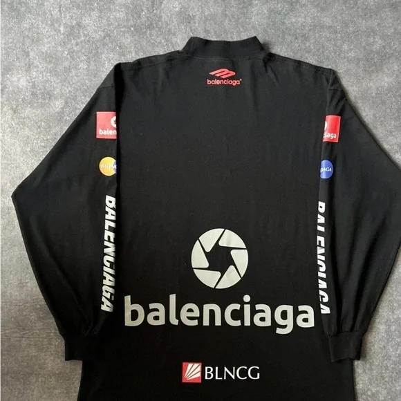 Balenciaga Black Long Sleeve Logo Tee with Red Accents - Picture 2 of 3